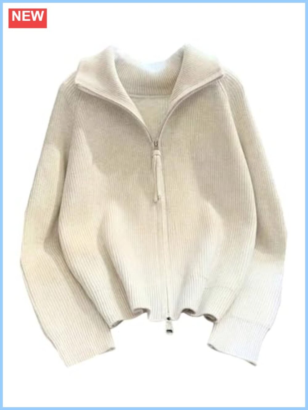 Ribbed Knit Zip Up Fuzzy Cardigan Long Sleeve Sweater